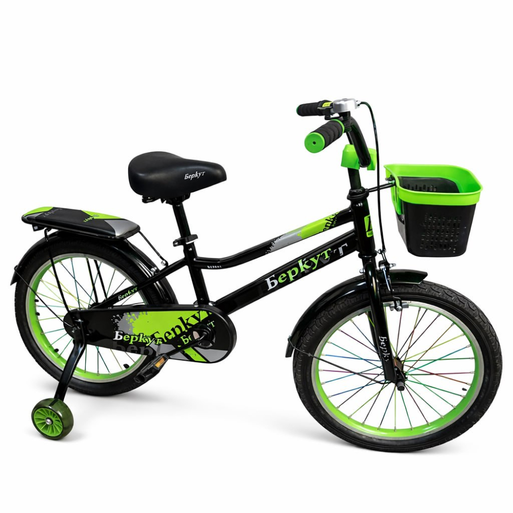 Детский велосипед «Berkut Green» с корзиной и боковыми колесами